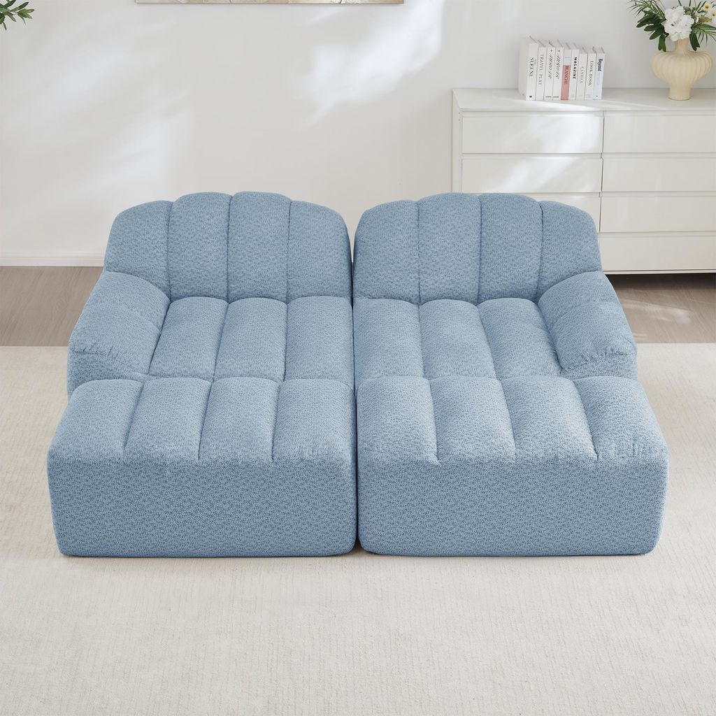 MODFU 2-Sitzer Modulares Sofa,Zweisitzer Ecksofa mit Rahmenlose,Big Sofa mit verstellbare Sitzkissen und 2 Ottoman,Schlafsofa mit geschwungene Form...