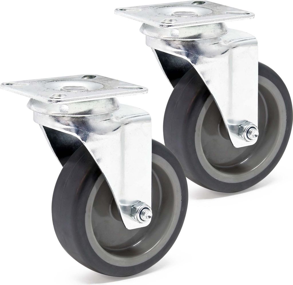 Wiltec Lenkrollen Set 2x Transportrolle ungebremst Ø75mm bis 75kg pro Rad mit Kunststoffrad und Anbauplatte, leiser Lauf, Transportrollen Möbelro...