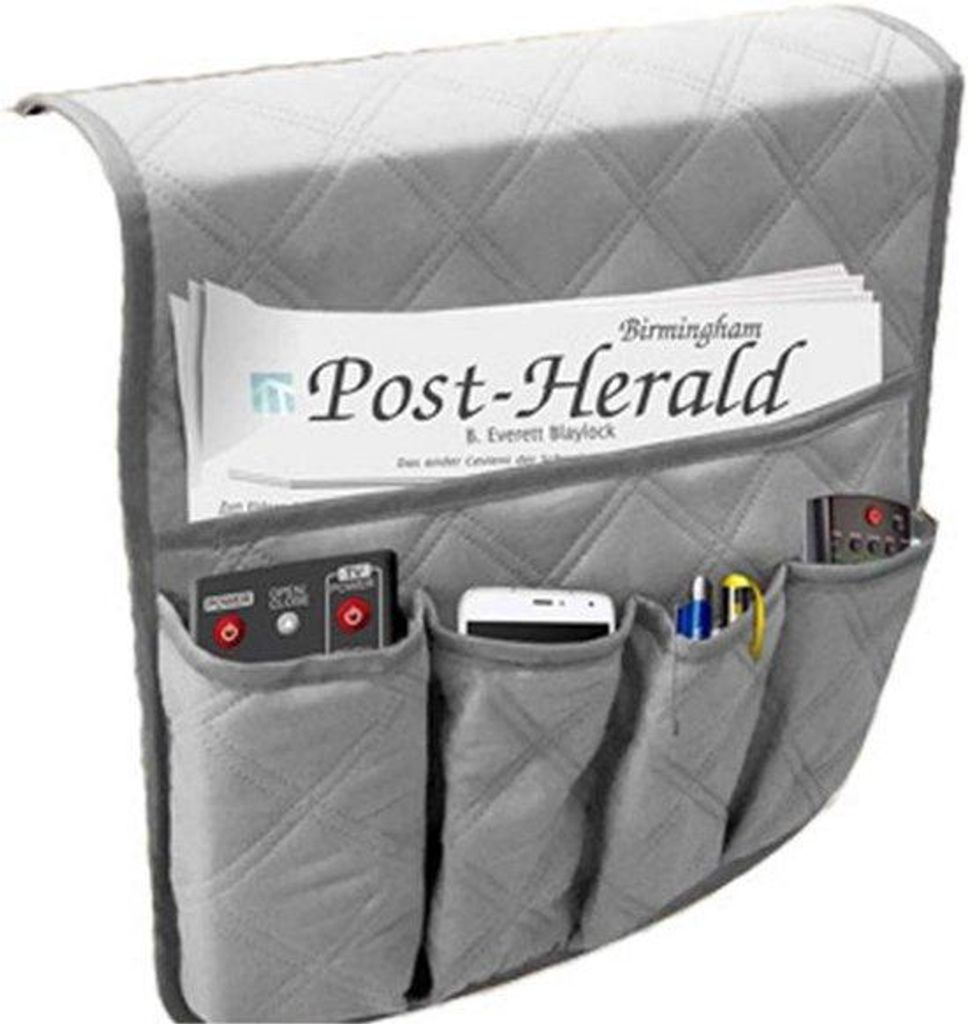 Grau Armlehnen-Organizer für Sessel mit Anti-Slip-Funktion an beiden Seiten.