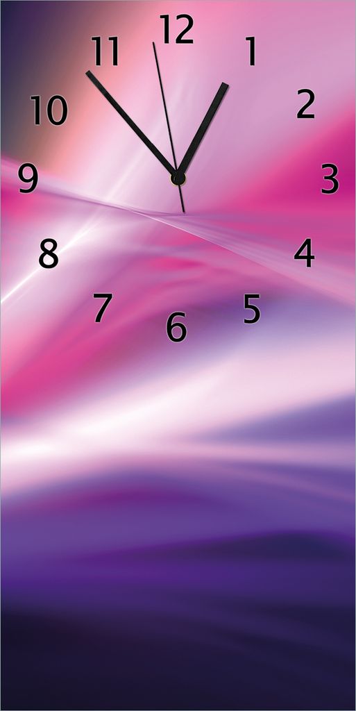 Wallario Design Wanduhr Abstrakte Formen und Linien in pink lila aus Echtglas, Größe 30 x 60 cm