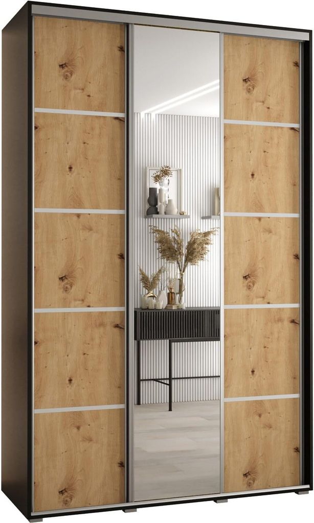 MEBLE KRYSPOL Davos 5 Schrank, drei Türen - 235,2x150x45 cm - Schwarz Artisan Silber