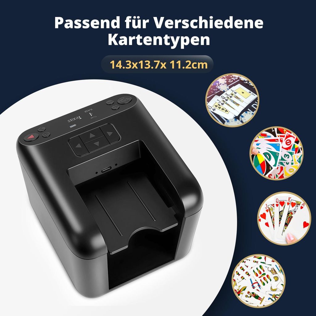 Elektrische Kartenmischmaschine – Automatischer Card Shuffler Für 1–2 Decks, Akku 2600 MAh, Für Poker & Uno