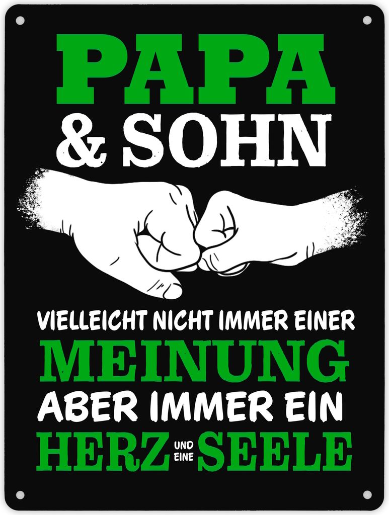 Papa & Sohn, ein Herz und eine Seele Metallschild XL in 21x28 cm mit Spruch in