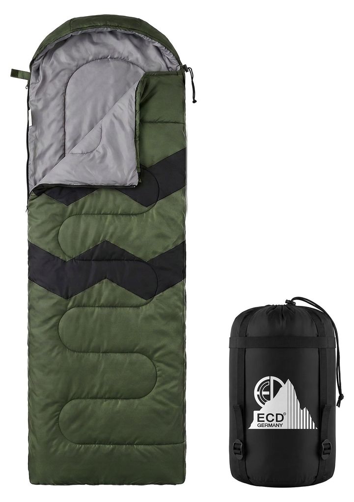 ECD Germany Schlafsack Outdoor für Camping Khaki 210 cm 2in1 Deckenschlafsack 3 Jahreszeiten für Erwachsene Sleeping Bag Wasserdicht Kompakt & Le...