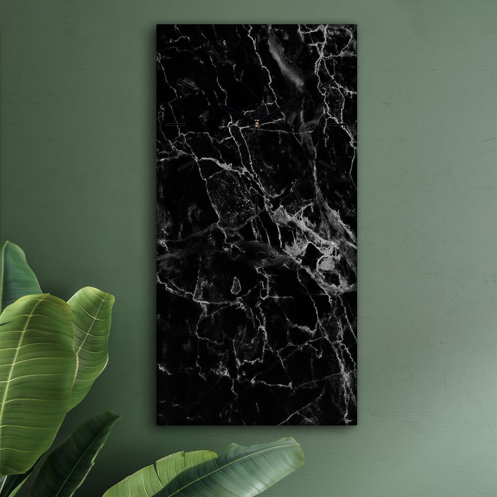 Wohnzimmer Leinwand Uhr Geräuschlos Küche 30x60 Schwarzer, Marmor, Textur, schwarze Zeiger