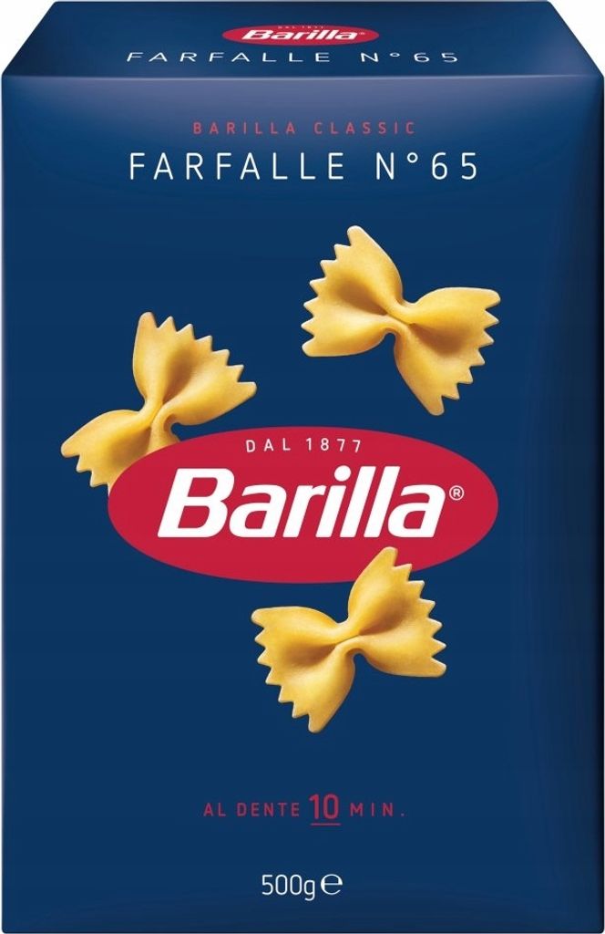 A product package for Barilla Farfalle pasta.