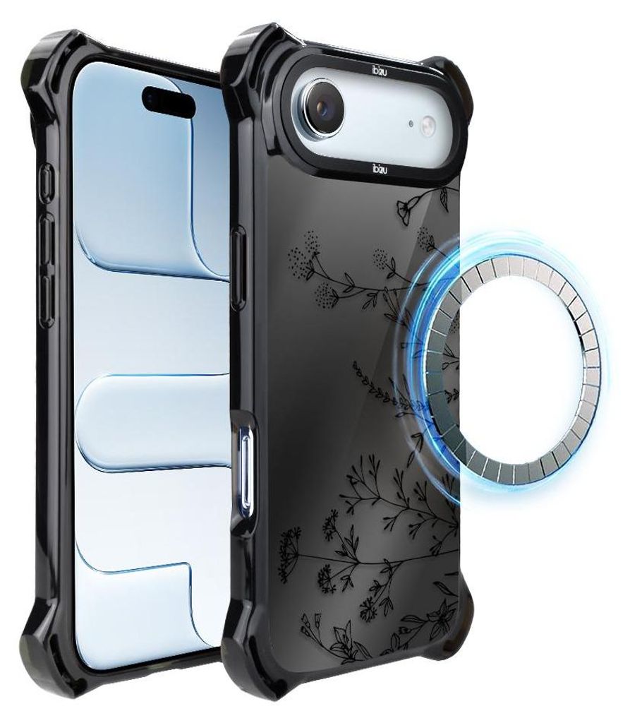 Schutzhülle für das iPhone Air, MagSafe-kompatibel, verstärkte Ecken, schwarz, kleine Blumen