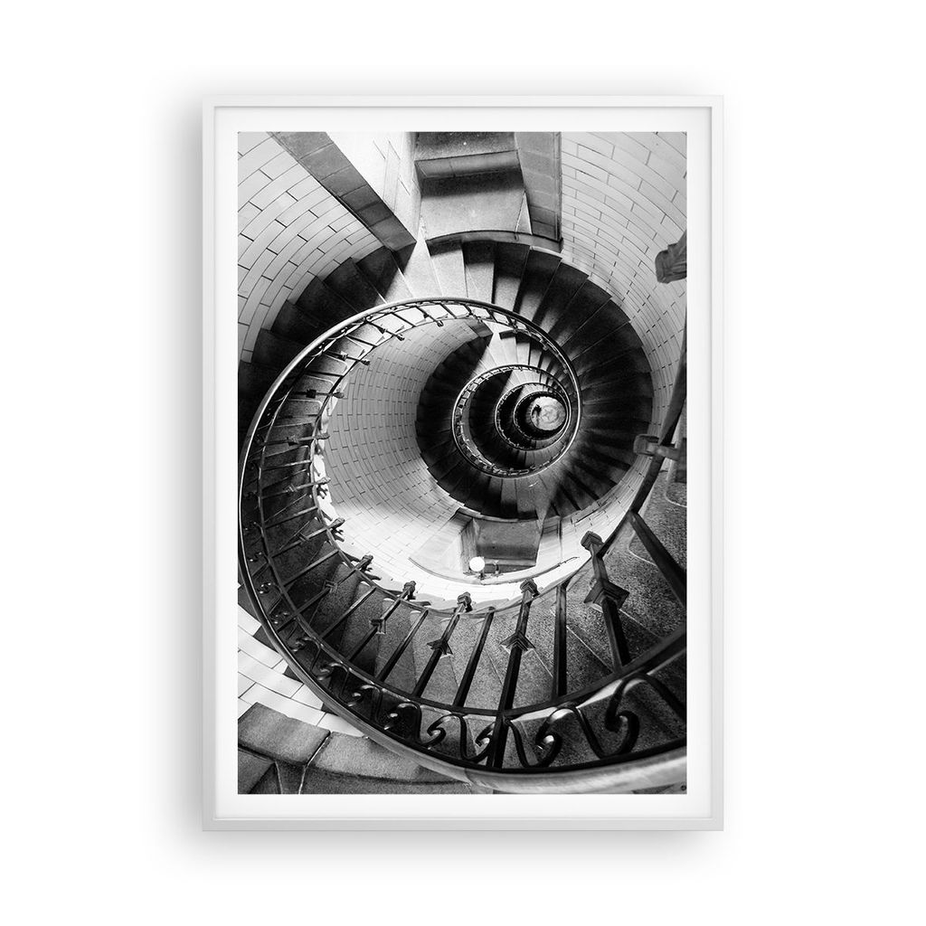 Gerahmtes Poster - Weißer Rahmen - Treppe Spirale Perspektive - 70x100 cm - Wand Bild - Wanddeko - Wandbilder - Kunstposter - Wandposter - Bilderr...