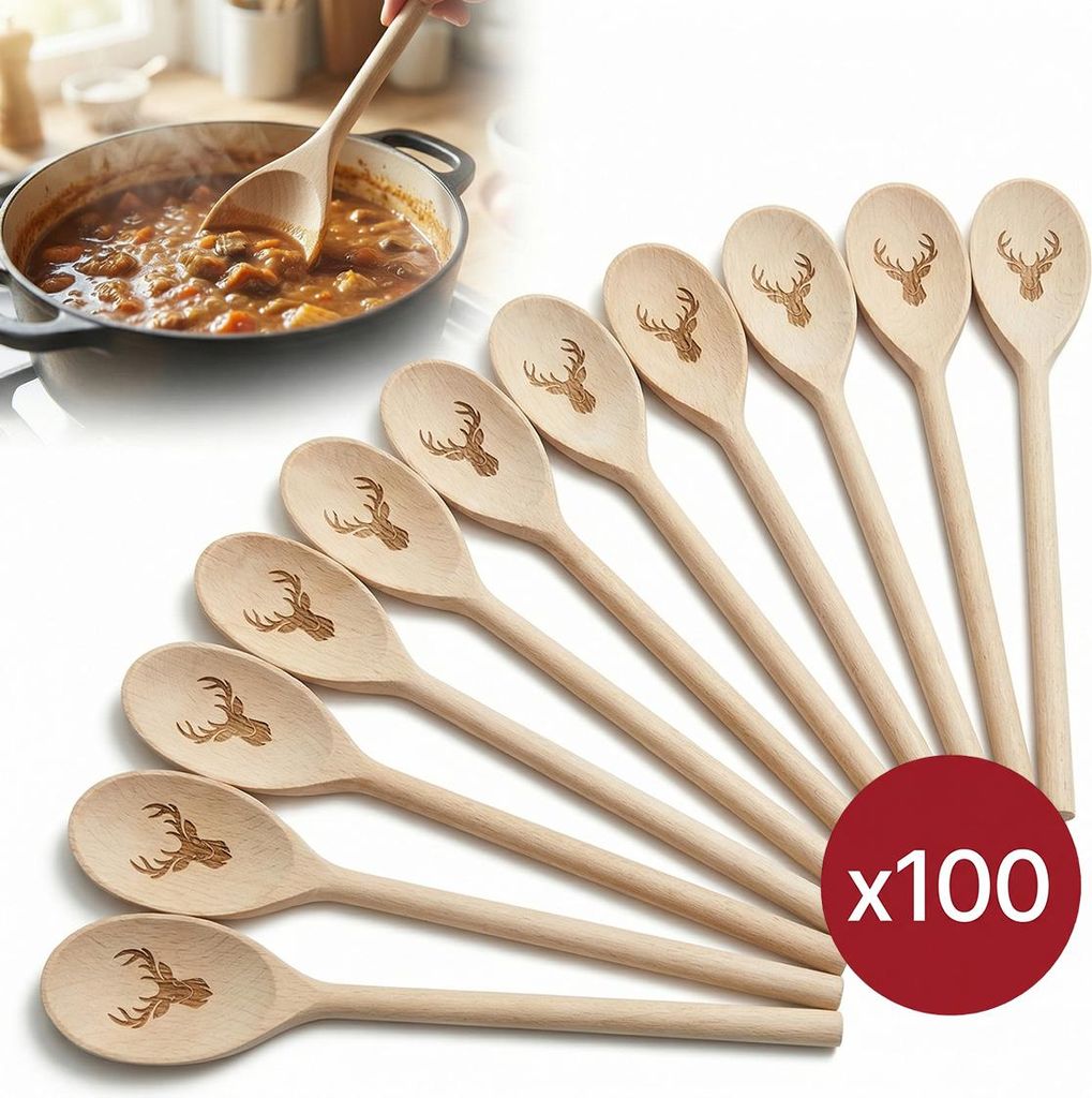 SCHWEDISCHER LÖFFEL aus BUCHENHOLZ, graviert mit JELOEK, 100er-Set