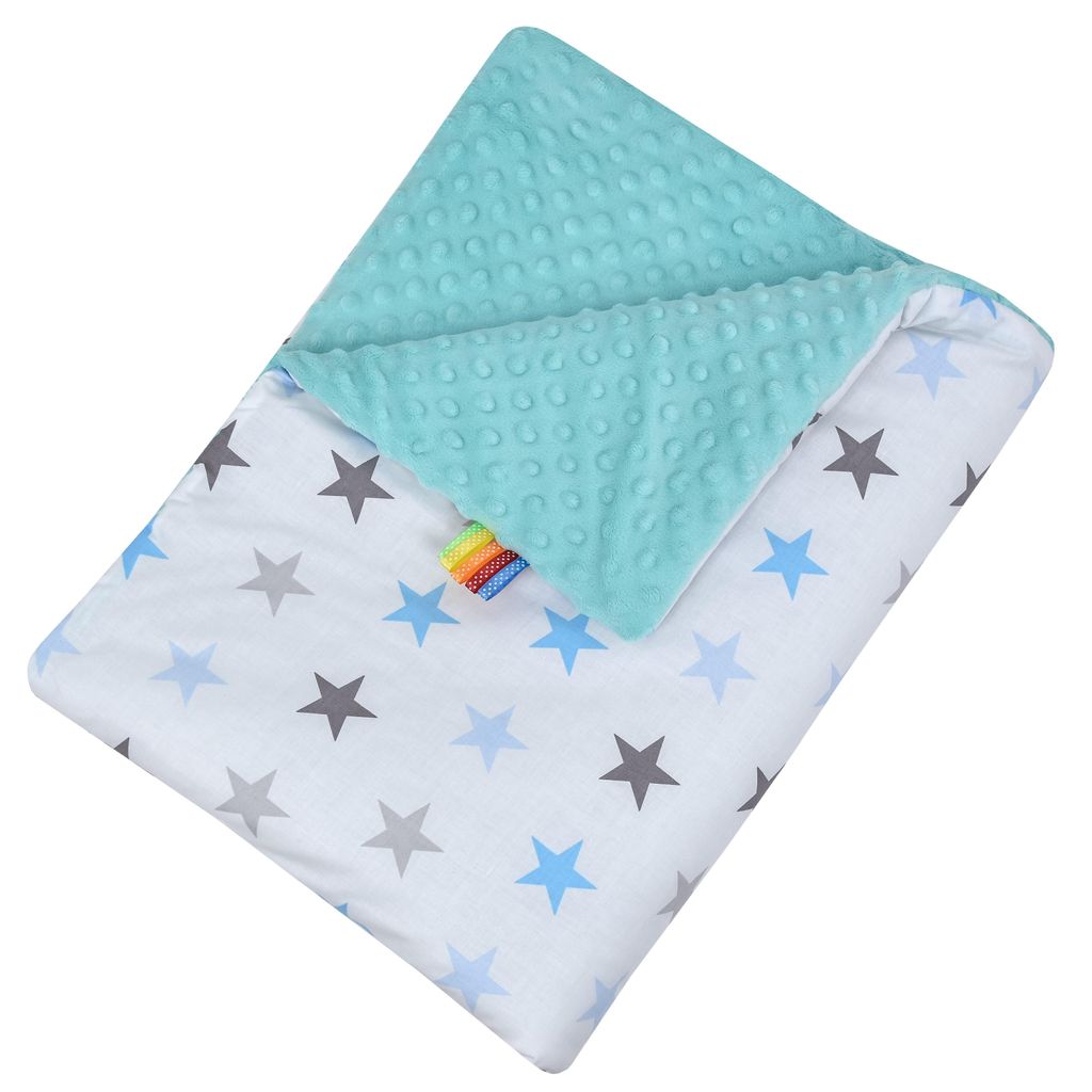 Babydecke Minky Kuscheldecke für Babys 75x100 cm Baumwolle Kinderwagen Krabbeldecke Magic blau - türkis