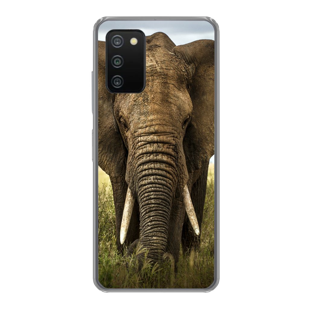 MuchoWow Handyhülle Schutzhülle Hülle für Samsung Galaxy A03s Elefant - Natur - Gras - Tiere - Landschaft Silikon Softcase Handy Hülle - Schutz