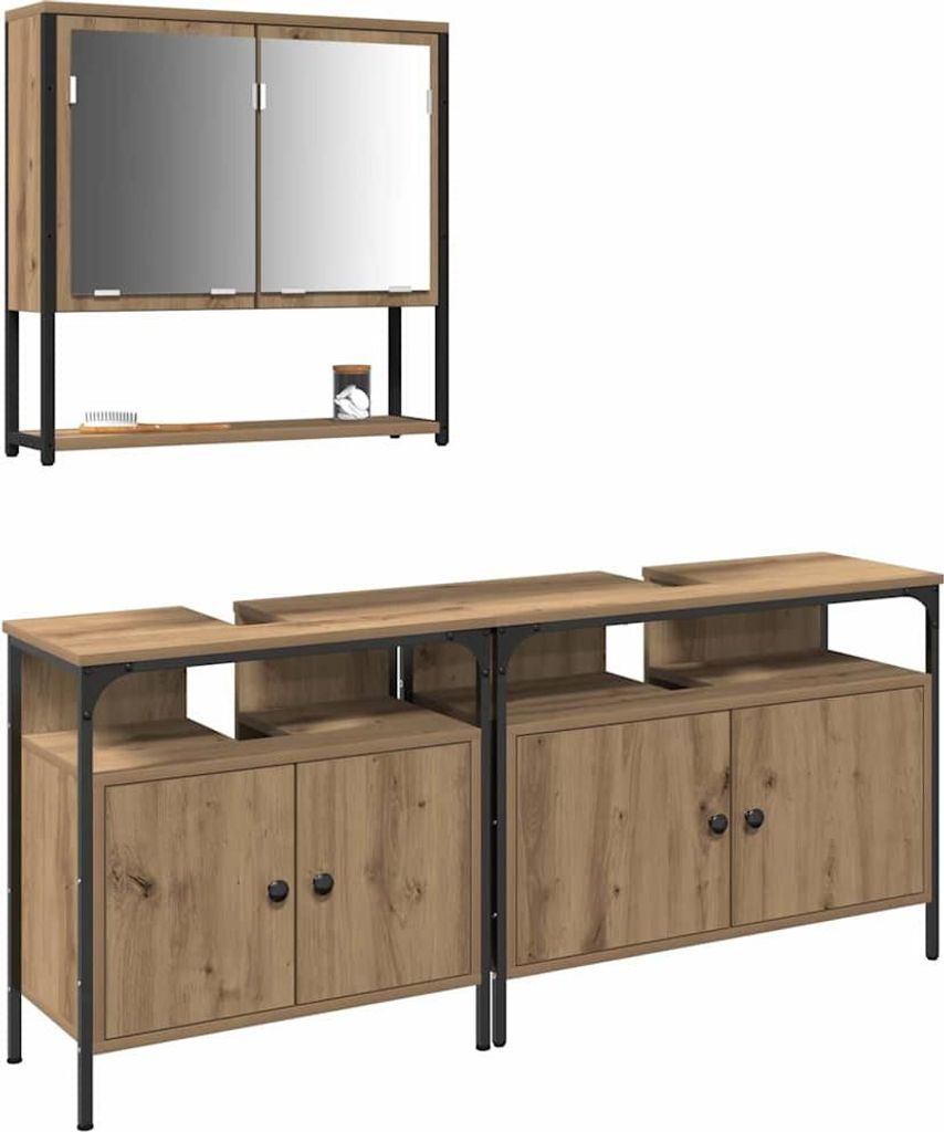 Badezimmermöbel-Set mit Regal mit Tür 3 pcs Braun Holzwerkstoff