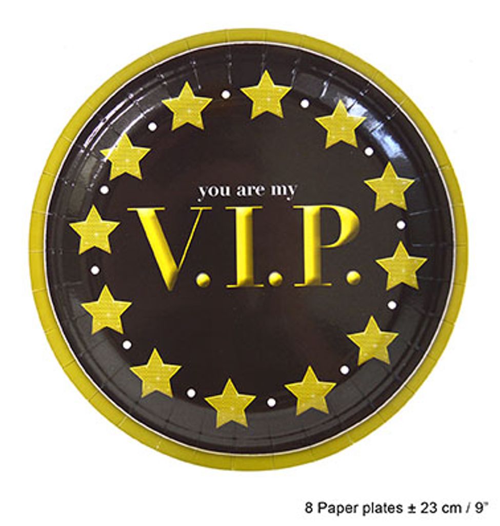 8 VIP Pappteller 23 cm schwarz und gold - Einheitsgröße