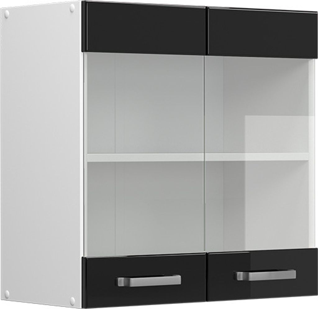 Küchenglasschrank Vicco R-Line Schwarz Hochglanz 60 cm, Produktbild 