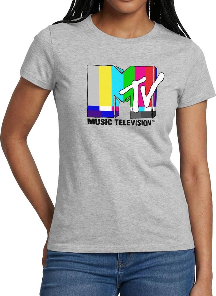 Spreadshirt MTV Music Television TV-Statik-Logo Frauen T-Shirt, XL, Grau meliert