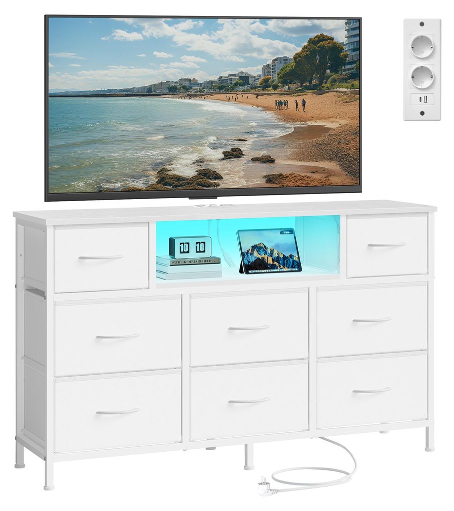 SONGMICS Kommode mit 8 Stoffschubladen, TV-Schrank mit LED Produktbild 
