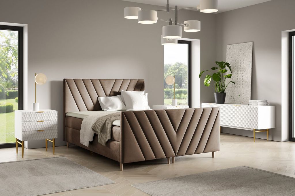 Kontinentales Bett 200x200 ANAMARI PLUS - braun + GRATIS Matratzenauflage