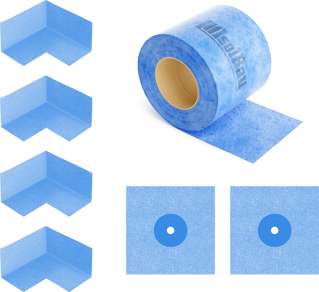 Isolbau 208B Bandset - Dicht-Set für den Innen und außen bereich inkl. 10 m Dichtband, 4x Innenecken & 2x Wandmanschetten, Abdichtung Dusche Bad ...