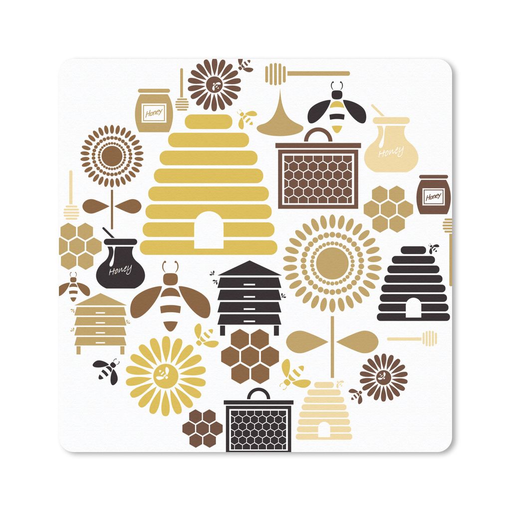 MuchoWow Mauspad Mousepad Eine Illustration der Piktogramme von Bienen 30x30 cm - Mousepads - Maus Mat - Pad - Mausunterlage - Gaming