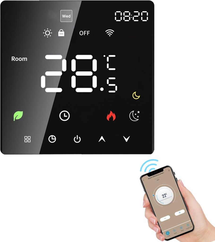 20X Smart WiFi Thermostat, Stimme, Tuya-App, programmierbare Temperaturregelung, IP20-Schutz, automatischer/manueller Modus, digitaler Thermostat f...