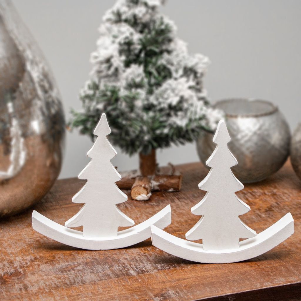 Tannenbaumdekoset, Wippe. 2er Set |Holz, Weiß | H17,5xB17,0cm