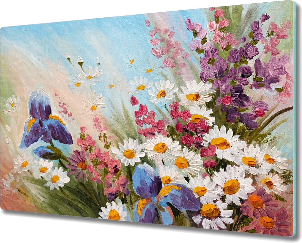 Glas-Herdabdeckplatte Glaskeramikkochfeld-Abdeckung Spritzschutz - 80x52 cm - Sonnenblumen Ölbild