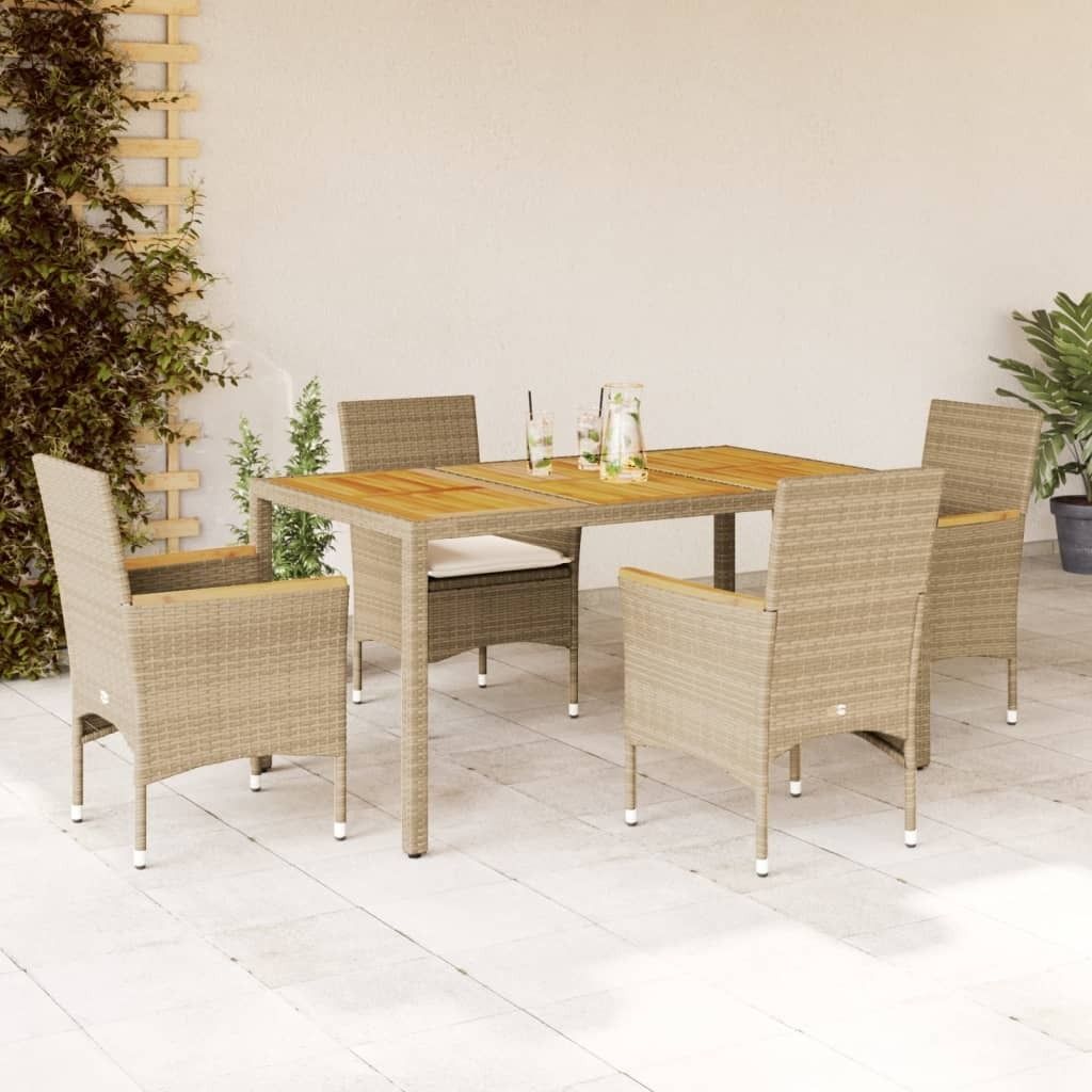 Maison Exclusive - 5-tlg. Garten-Essgruppe mit Kissen Beige Poly Rattan Akazie