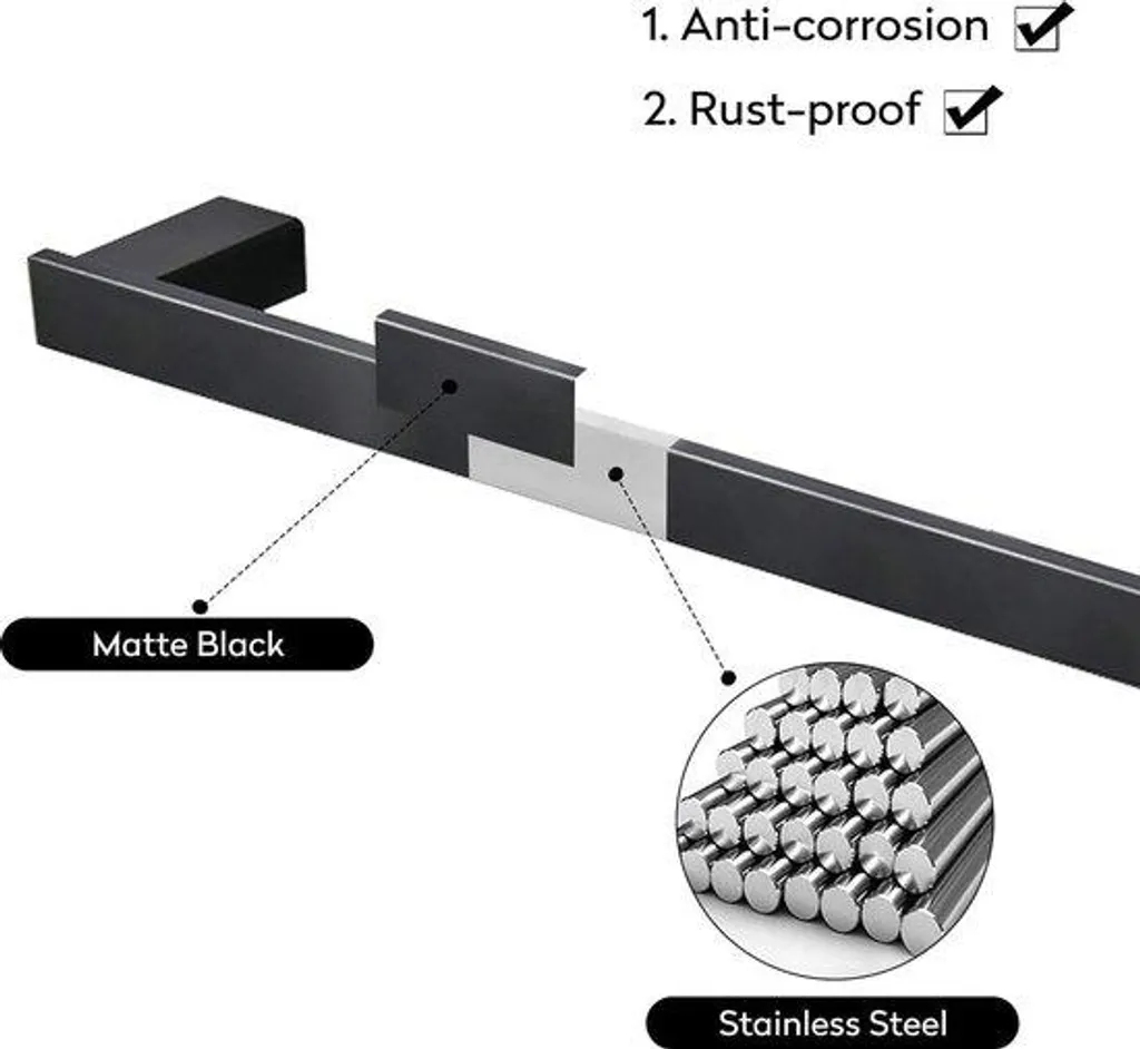 Porte-serviettes 60 cm en métal noir - Fixation murale solide et durable