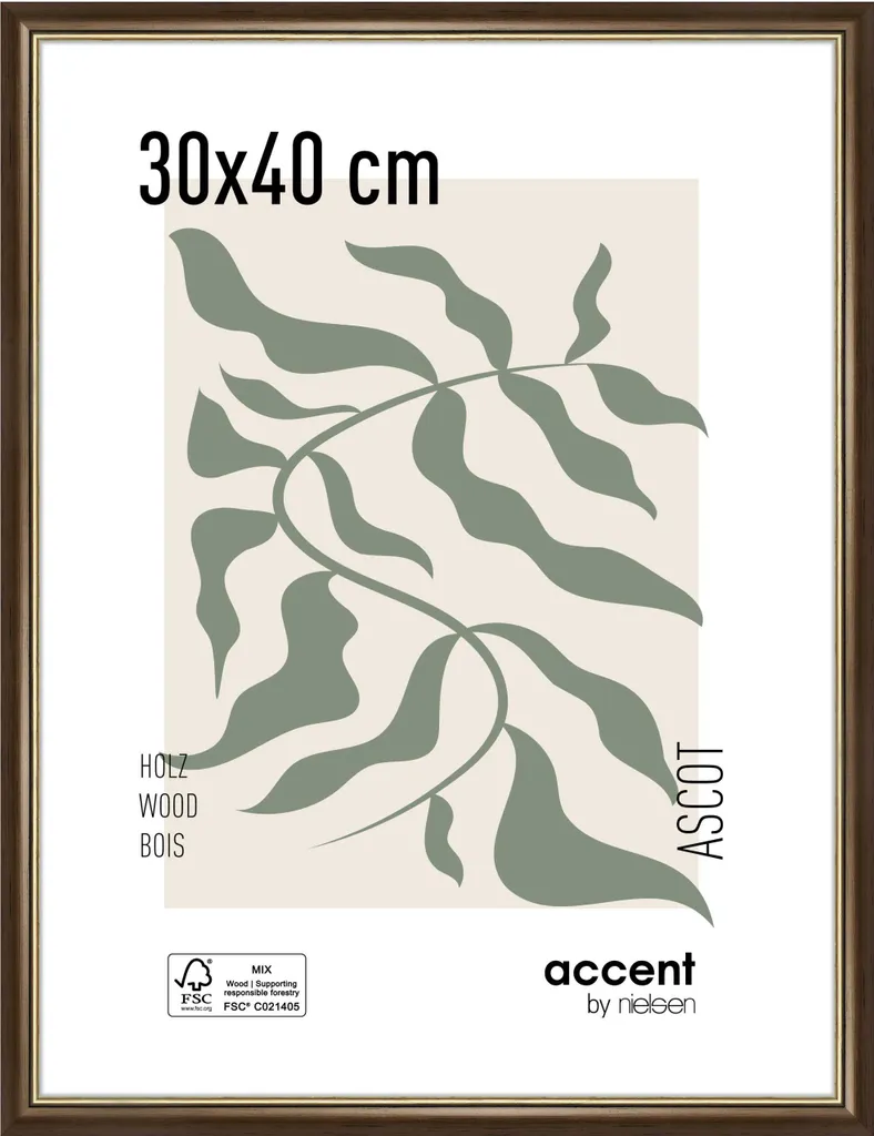 Cornice Legno 30x40 Marrone Oro Ascot - Portafoto da Parete Robusto