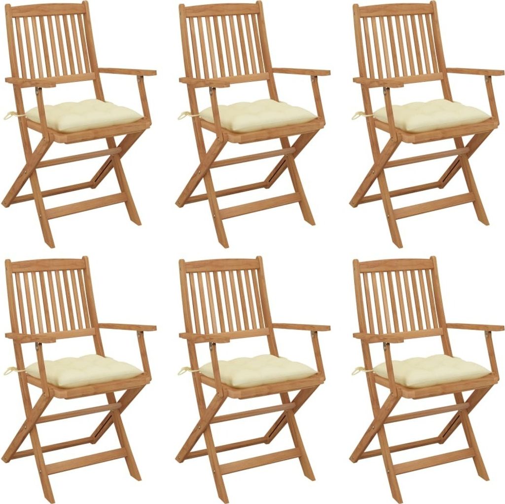 "im Angebot" Klappbare Gartenstühle 6 Stk. - bis 150 kg - mit Kissen Massivholz Akazie - Stapelsessel CC3033
