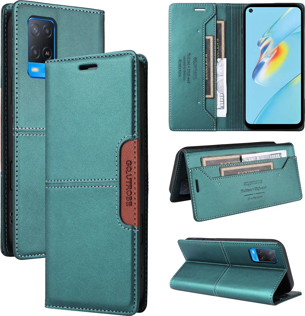 Custodia di Classe Oppo A55/A54/A16/A56 - Pelle Flip Verde Elegante
