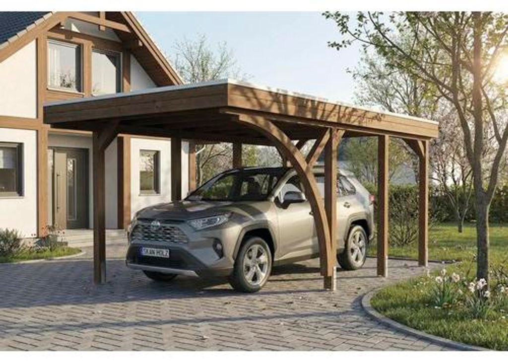 Einzelcarport SKAN HOLZ Friesland inkl. 1 Einfahrtsbogen, Pfostenanker 320 x 555 cm nussbaum