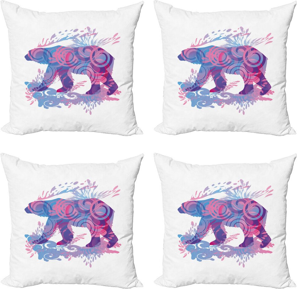 ABAKUHAUS Bär Kissenbezug Set (4 Stück), Abstrakt Fantasie, Moderner Doppelseitiger Digitaldruck, 40 cm x 40 cm, Pale Pink, Blau, Lila