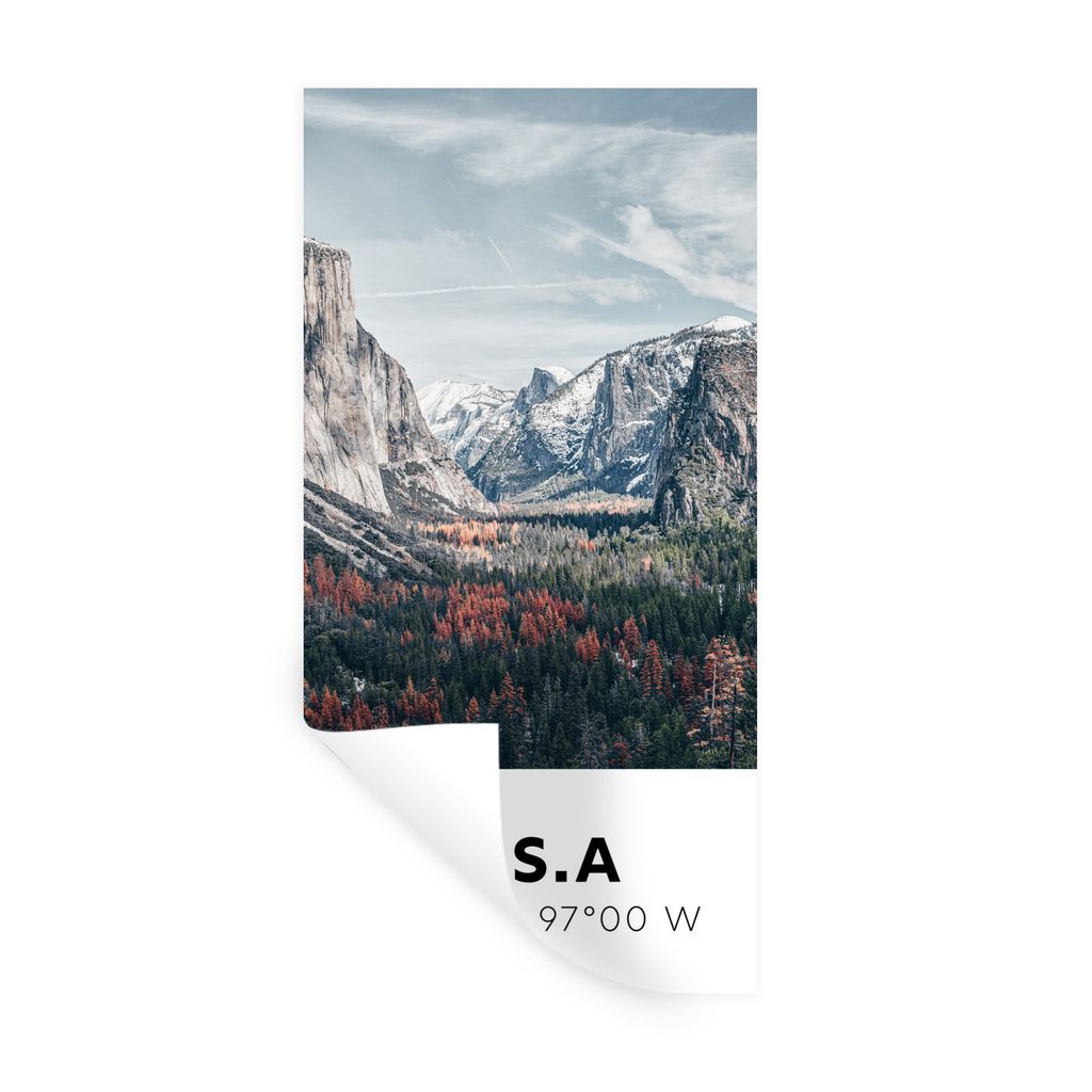 MuchoWow Wandtattoo Wandsticker Wandaufkleber Yosemite - Amerika - Wyoming - Wald - Berge 60x120 cm Selbstklebend und Repositionierbar - Selbstkl...