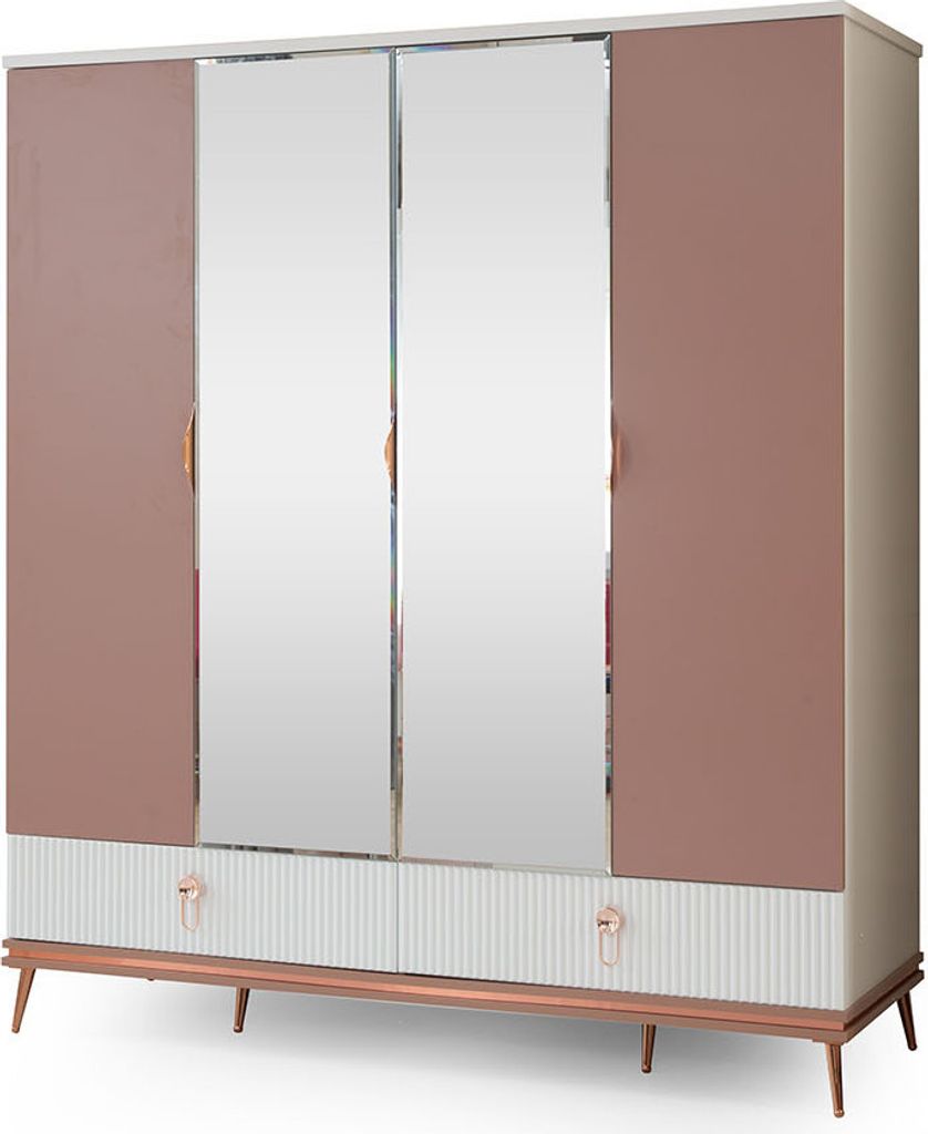 Moderner Kinderzimmer Glasschrank Holz Kleiderschrank 4-Türige Möbel