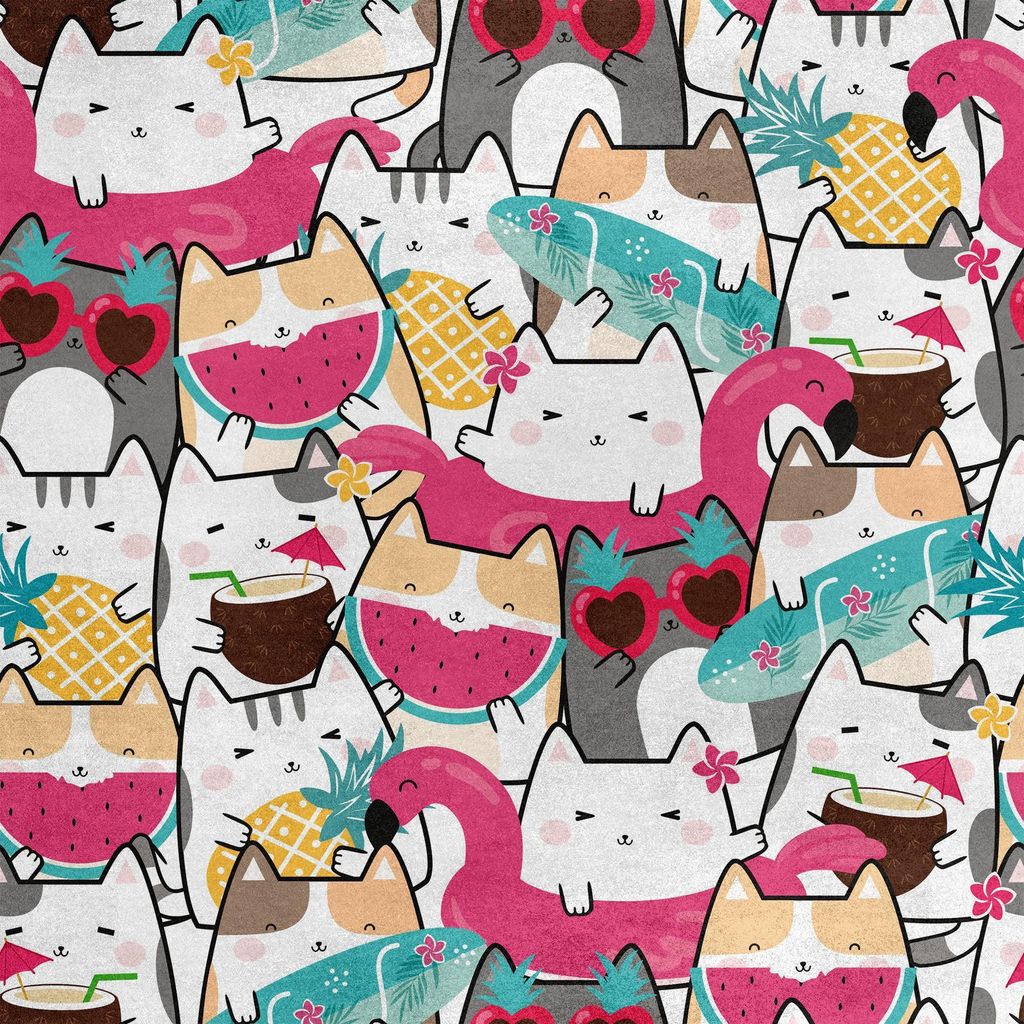 Royal Samt Stoff Polyester Zum Nähen - Motiv Katzen im Urlaub