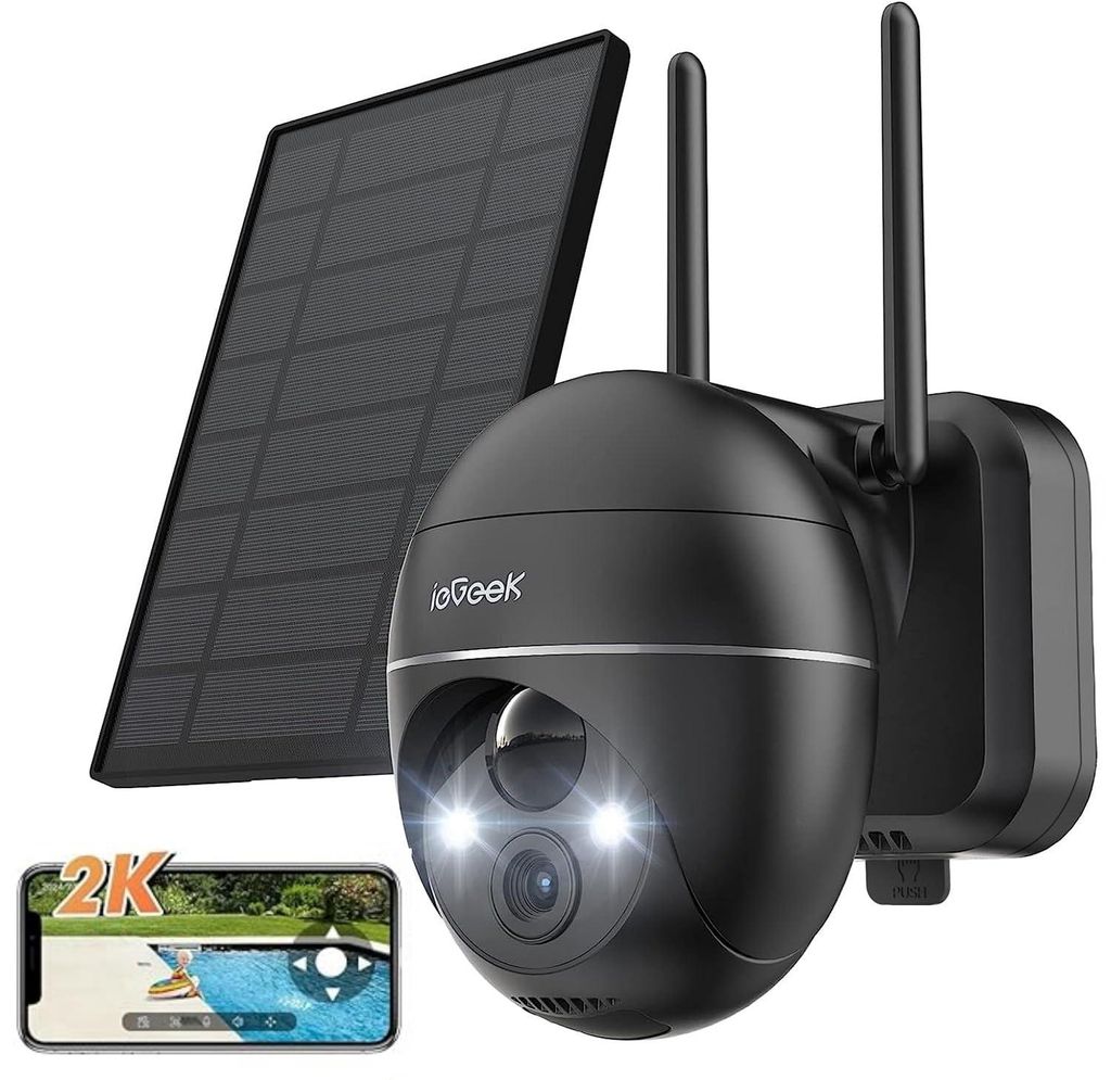 ieGeek 2K Überwachungskamera WLAN für den Außenbereich kabellos Solar 360 ° PTZ Solarkamera Akku 2,4 GHz Nachtsicht Farbe PIR-Erkennung 2-Wege-...
