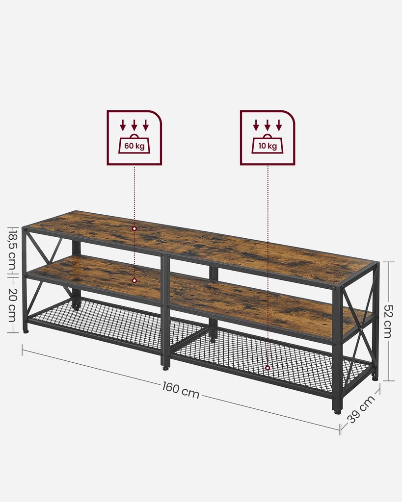 Televizní stolek RTV 160 cm hnědý LOFT Obrázek produktu 5
