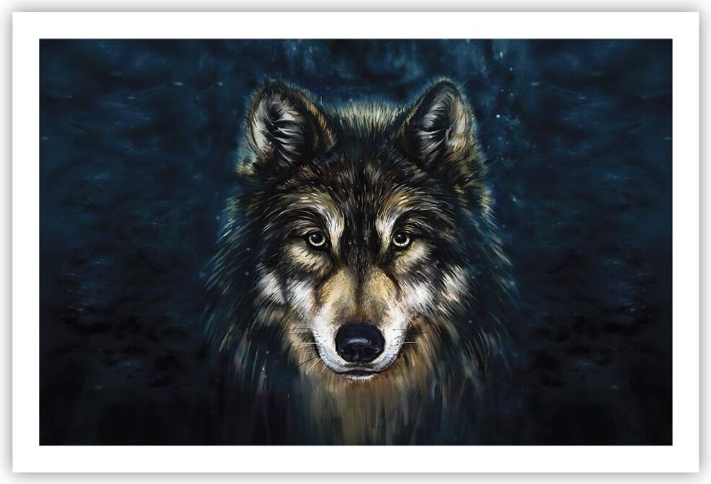 Poster - Poster ohne Rahmen - Wolf Dunkel Grafik - 91,5x61 cm - Wand Bild - Wanddeko - Wandbilder - Kunstposter - Wandposter - Bilder - Kunstdruck ...