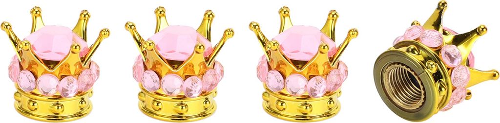 Reifenventilkappen 12,8x15,8MM Autoreifen Ventilkappe ABS Goldton Pink Faux Crystal Crown Style für Auto Motorrad LKW Anti-Crash-Reifenventil-Stau...