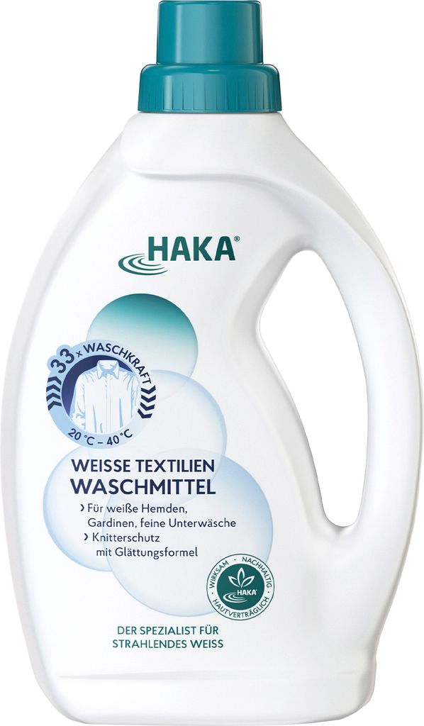 HAKA Weiße Textilien Waschmittel 1l mit Knitterschutz & ohne Aluminium