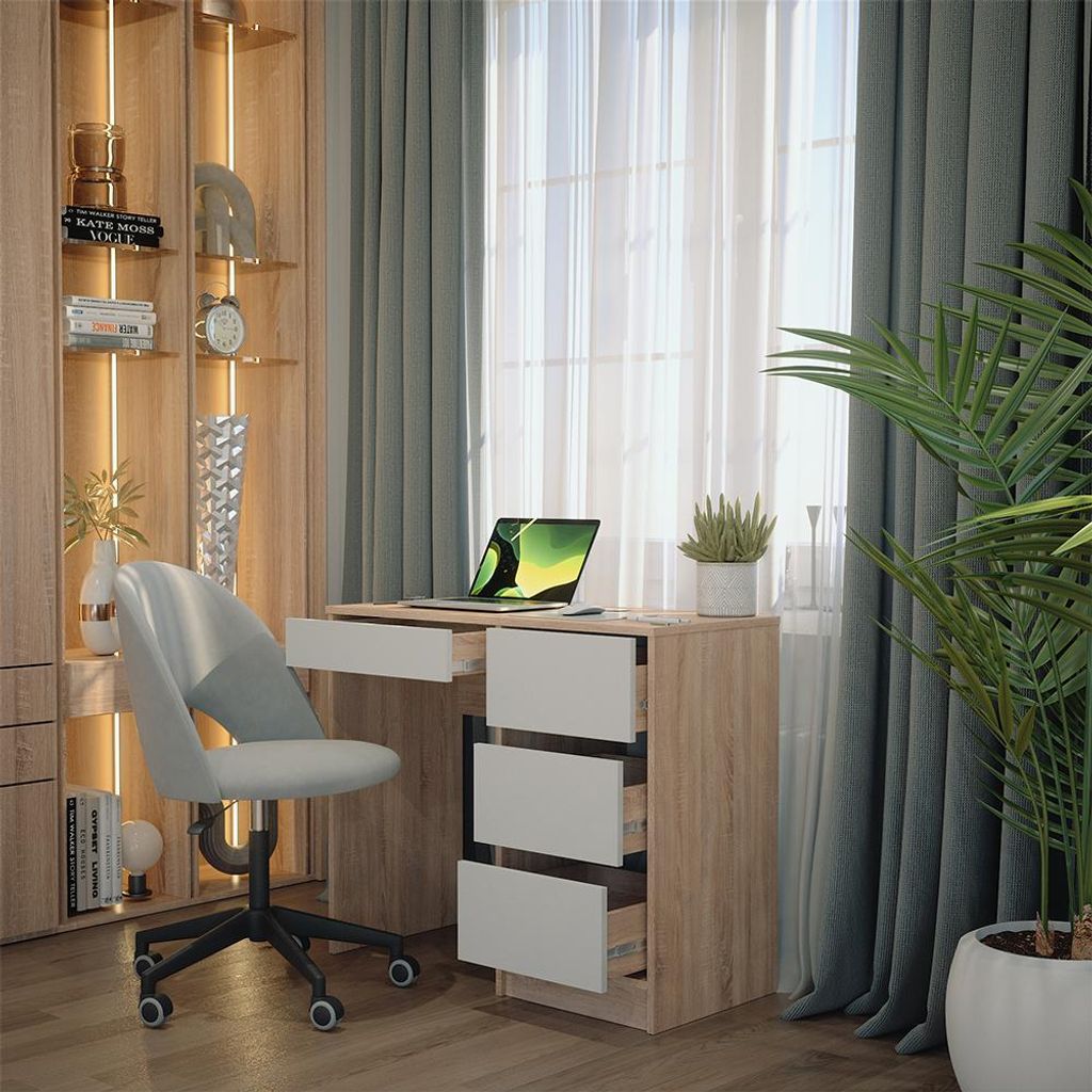 Bureau Nautica Blanc 138x60cm avec tiroirs L Vicco