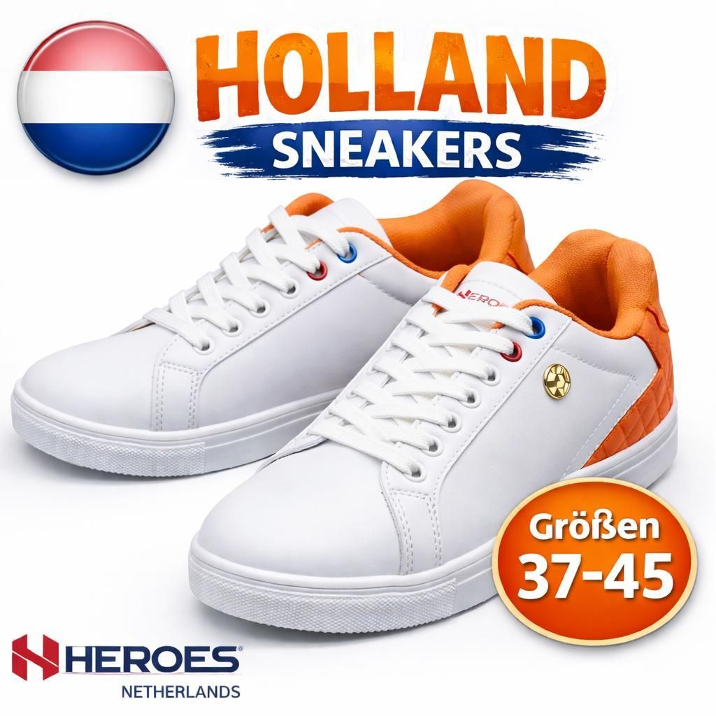 Weiße Sneaker Damen Herren Turnschuhe Sportschuhe modisch bequem Holland Tennis Freizeit Sport Gr. 44