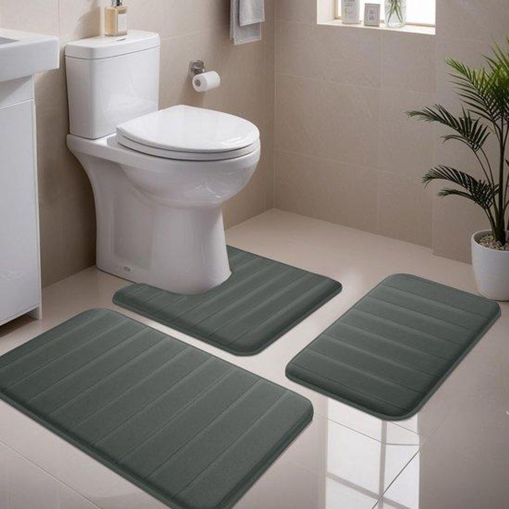 Unyqoos dunkelgraues dreiteiliges Memory-Foam-Bademattenset mit rutschfester Deckung für das Badezimmer