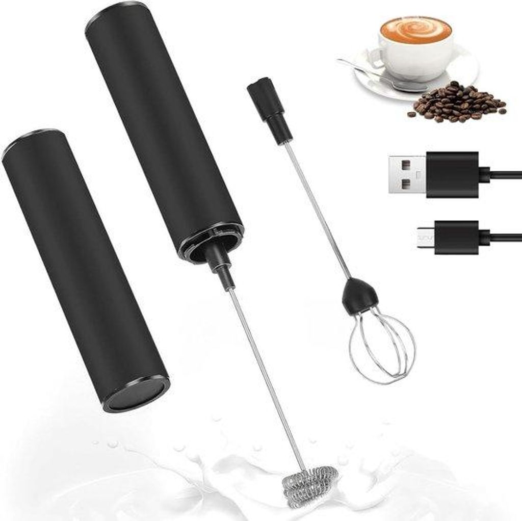 Elektrische Kaffee- und Milchschäumer mit USB-Ladung und 2 Geschwindigkeiten.
