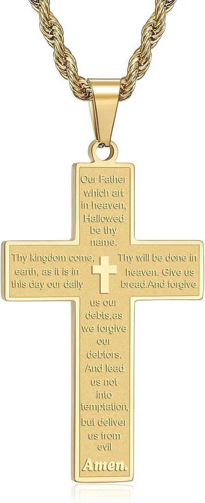 Collier Croix Homme pour Communion et Cadeau Religieux Verset Bible