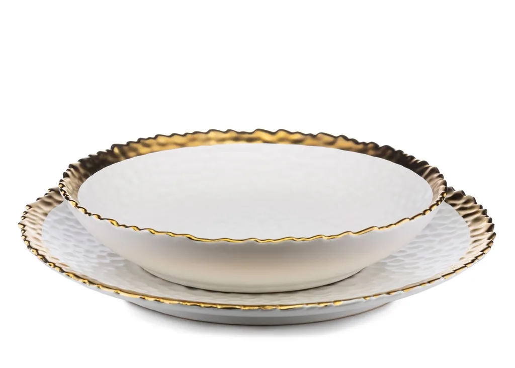 Set 2 Piatti Ceramica Howhomely Bordi Oro | Ceramica Bianca Premium
