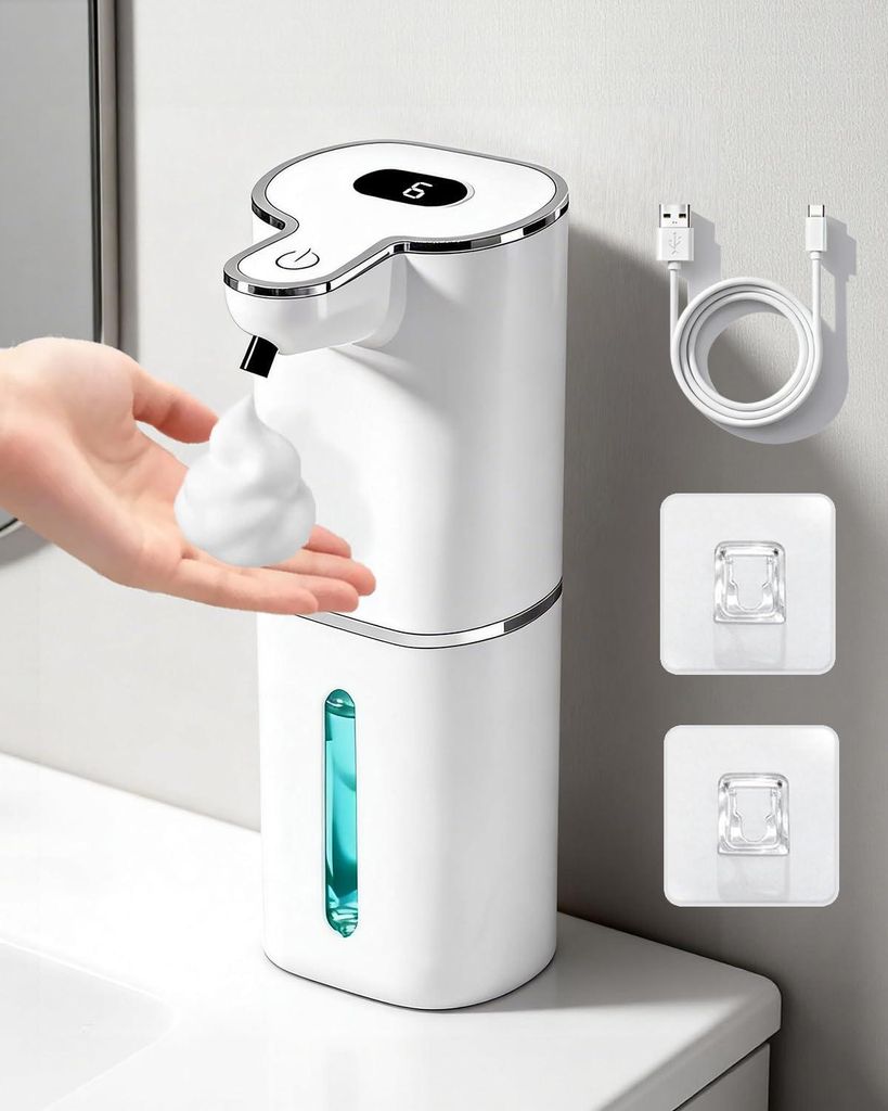 Automatischer Schaumseifenspender mit 6 einstellbaren Stufen, Digitalanzeige, USB-Aufladung, berührungsloser elektrischer Seifenspender, Wandmonta...