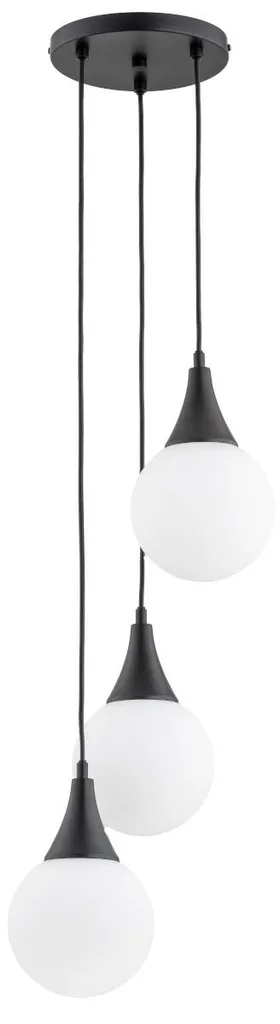 Suspension idéale au-dessus table à manger noire boules blanches 80cm