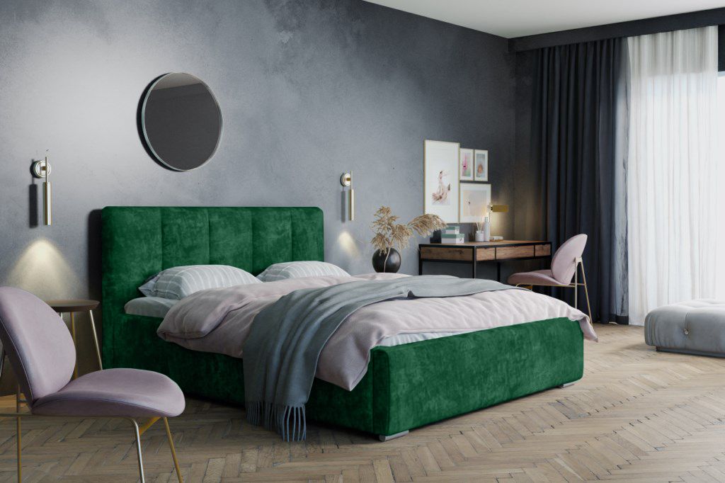 ADIDAR Matylda Polsterbett 140x200cm Doppelbett Metal-Holzrahmen, hydraulisch, Kopfteil, Bettkasten, Lattenrost für besten Schlafkomfort (Grün - ...